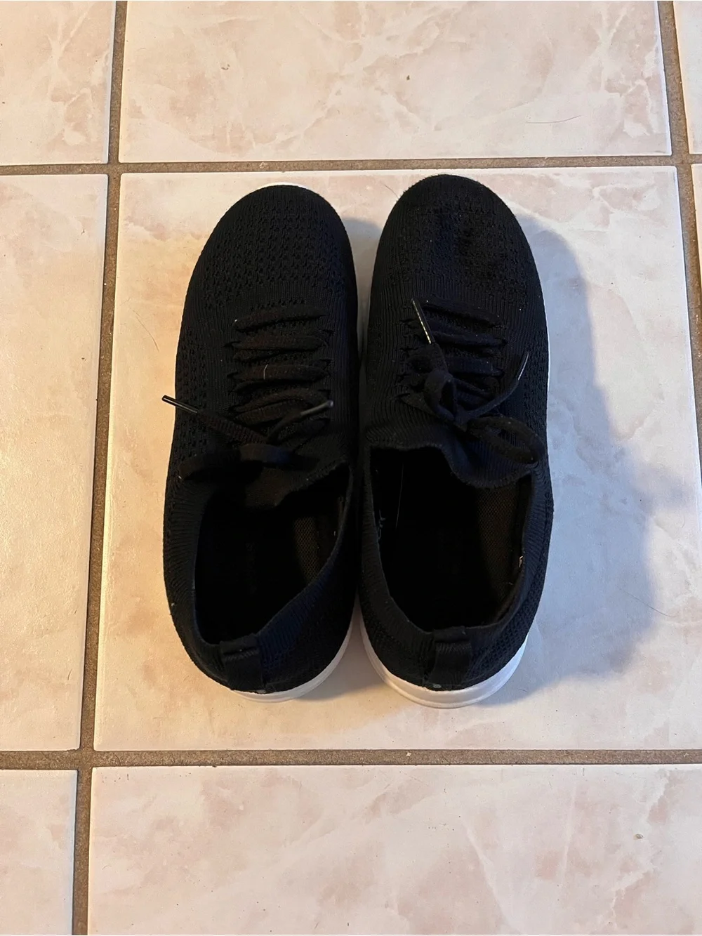 Women's Black Knit Athletic Slip-On Sneakers with White Sole